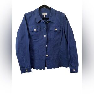 Denim & Co Studio Blue Stretch Denim Jacket Embroidered Scalloped Hem